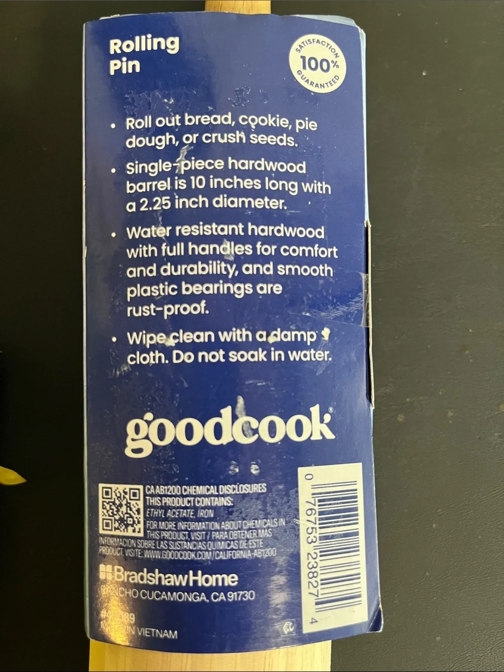Goodcook Wooden Rolling Pin- Natural Wood 10”